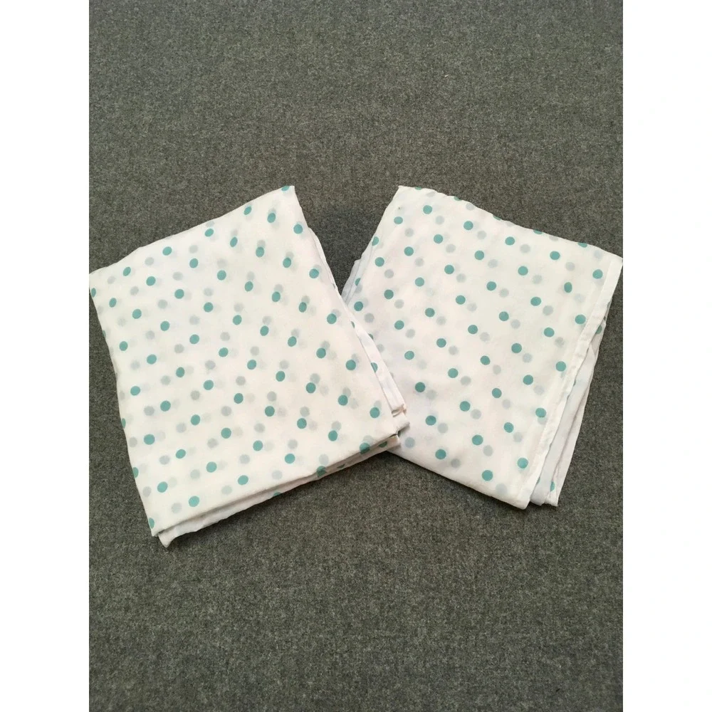 PB Teen 2 Curtains Kids 44x84 White Teal Polka Dot Sheer Cotton Tie Top Set